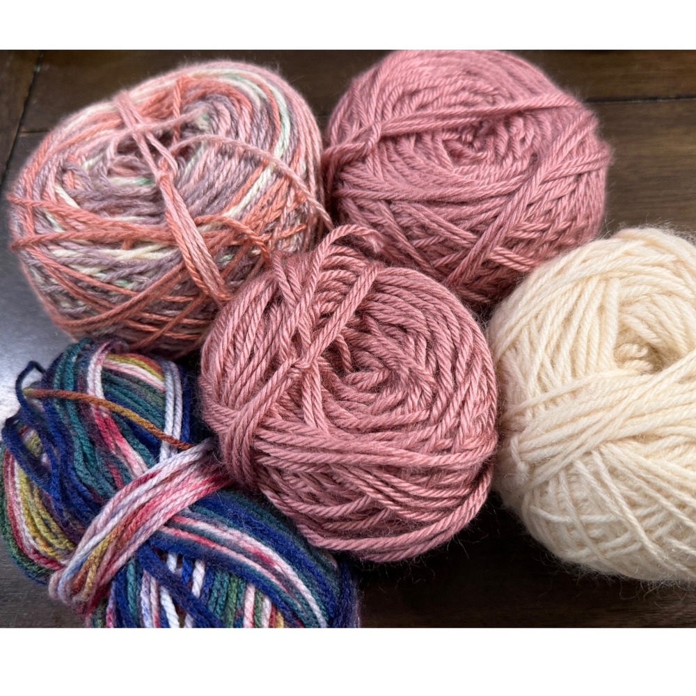 Assorted Yarn Bundle 5 Skeins Pink Cream Multi Variegated Fiber Art Supplies
